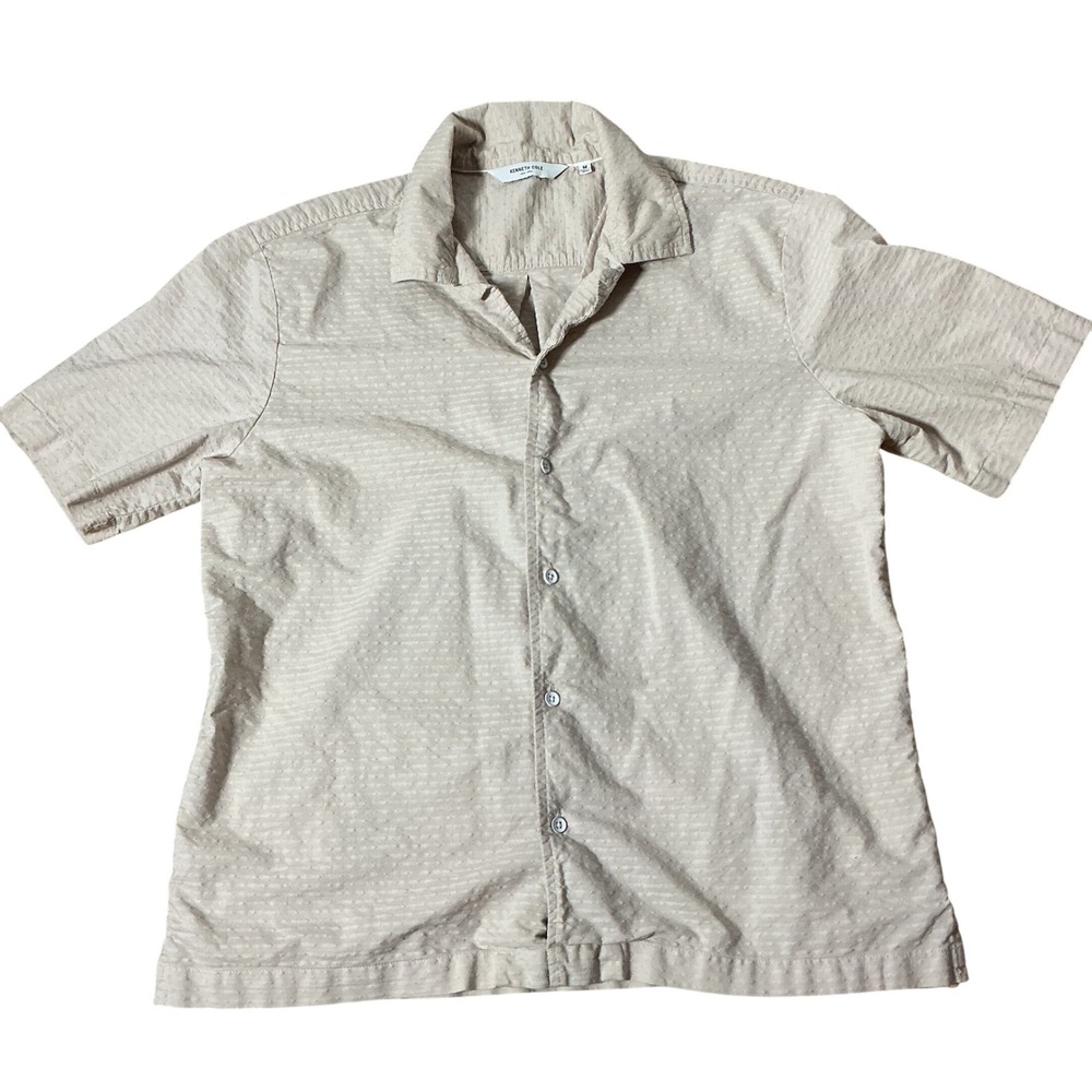 Kenneth Cole Minimalist Dobby Textured Cotton Button Down Shirt KN9U60TANS M